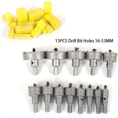 TEMU 13-piece Set 16-53 Mm Carbide Flat Cut Cutter Cutter Drill Bit For Stainless Steel Metal And Aluminium Image