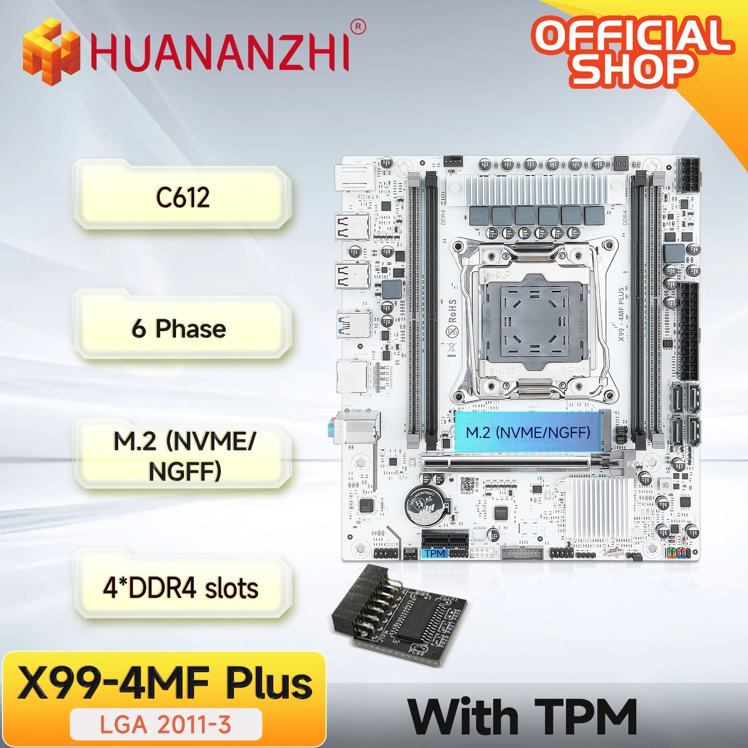 HUANANZHI X99 4MF plus LGA 2011-3 Xeon Motherboard DDR4 Speicherunterstützung NVMe SATA für Gaming- und Geschäftsgebrauch mit TPM2.0 Image