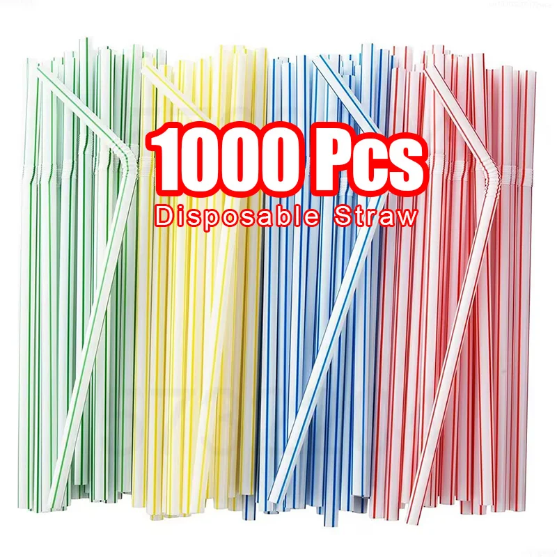 100-1000PCS Trinkhalme Bunte & Schwarz rietjes Flexible Hochzeit Party Liefert Trinken Getränke Strohhalme Küche Großhandel Image