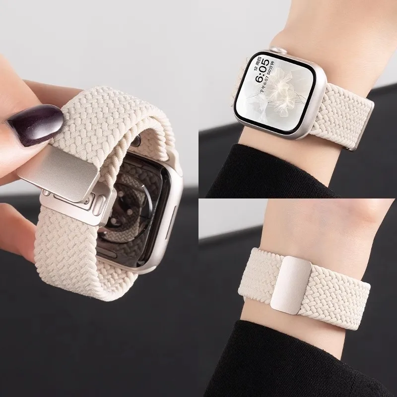Geflochtenes Armband für Apple Watch Band 40 mm 44 mm 42/46 mm 49 mm 45 mm 38/41 mm Magnetschnalle Armband Serie 10 SE 9 8 7 6 5 4 Ultra 2 Image