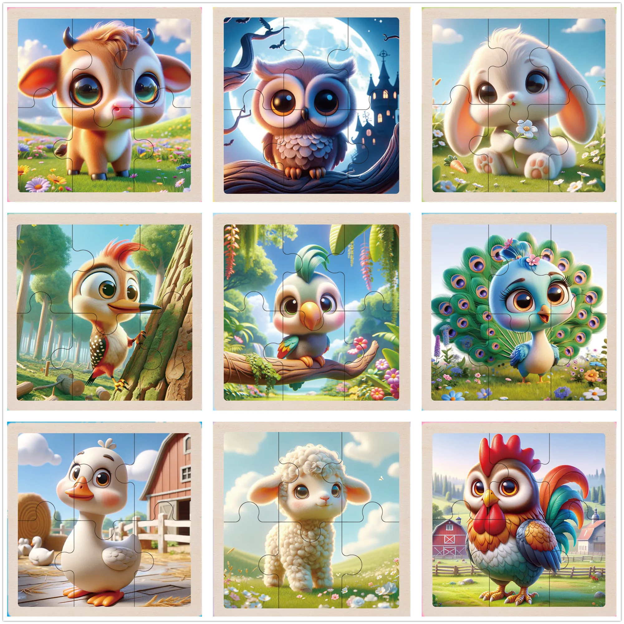 Holz puzzle Montessori Tiere Karton bunte Lern pädagogik Spielzeug Tangram Jigzaw kognitives Holz für Kinder Kinder Geschenk Image