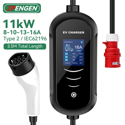 IPENGEN Tragbares 11KW 16A EV Tragbares Ladegerät Typ2 IEC62196-2 EVSE Ladebox Elektrofahrzeug-Ladegerät CEE-Stecker 3,5 m Kabel