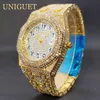 Golduhr für Herren, voller Diamanten, Hip Hop, Iced Out, Herrenuhren, blaue Zahl, Kalender, wasserdicht, achteckige Luxus-Armbanduhren