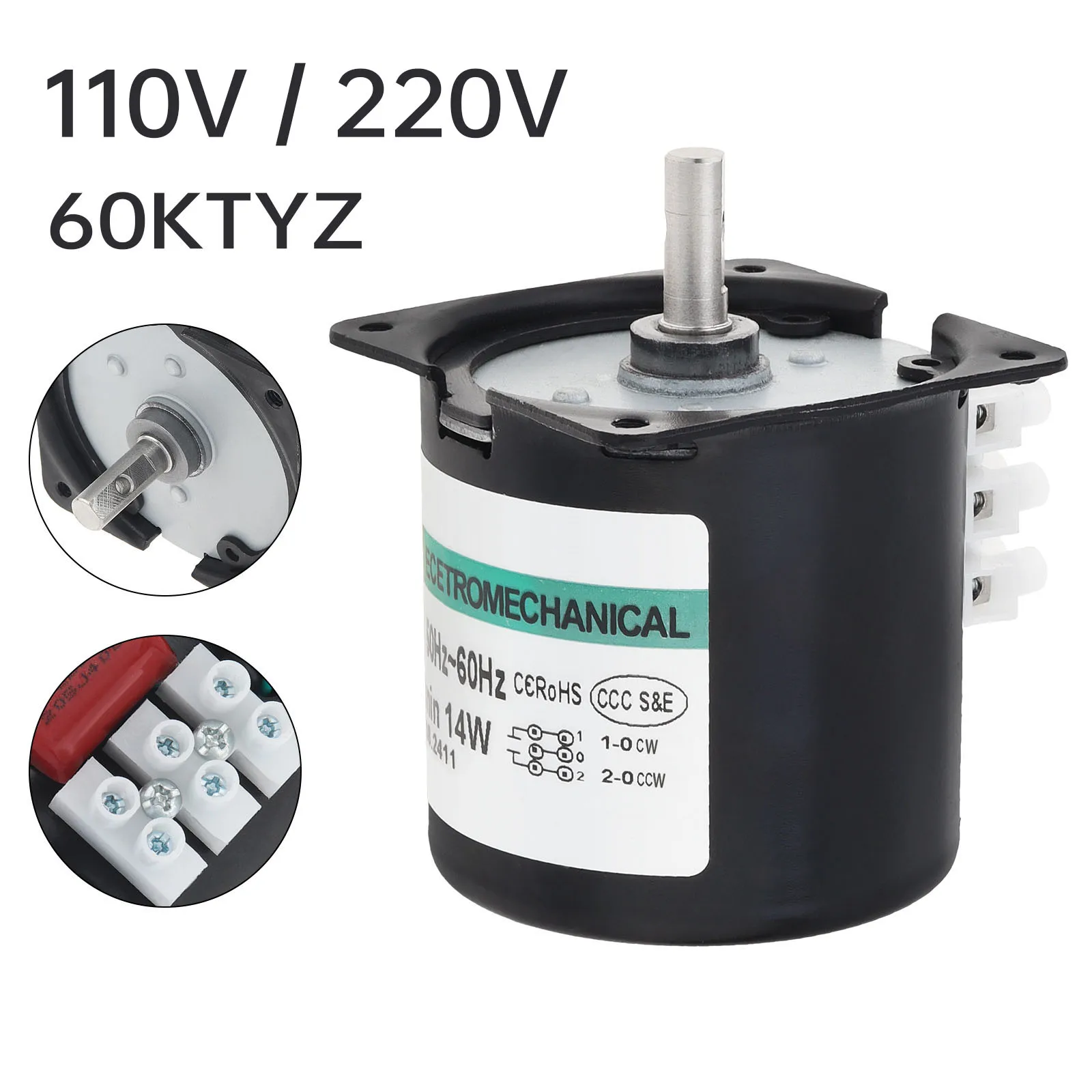 60KTYZ Synchrongetriebemotor 110/220 V 2,5 U/min/5/10/15/20/30/50/60/80 U/min CW/CCW Mikromotor mit hohem Drehmoment Image