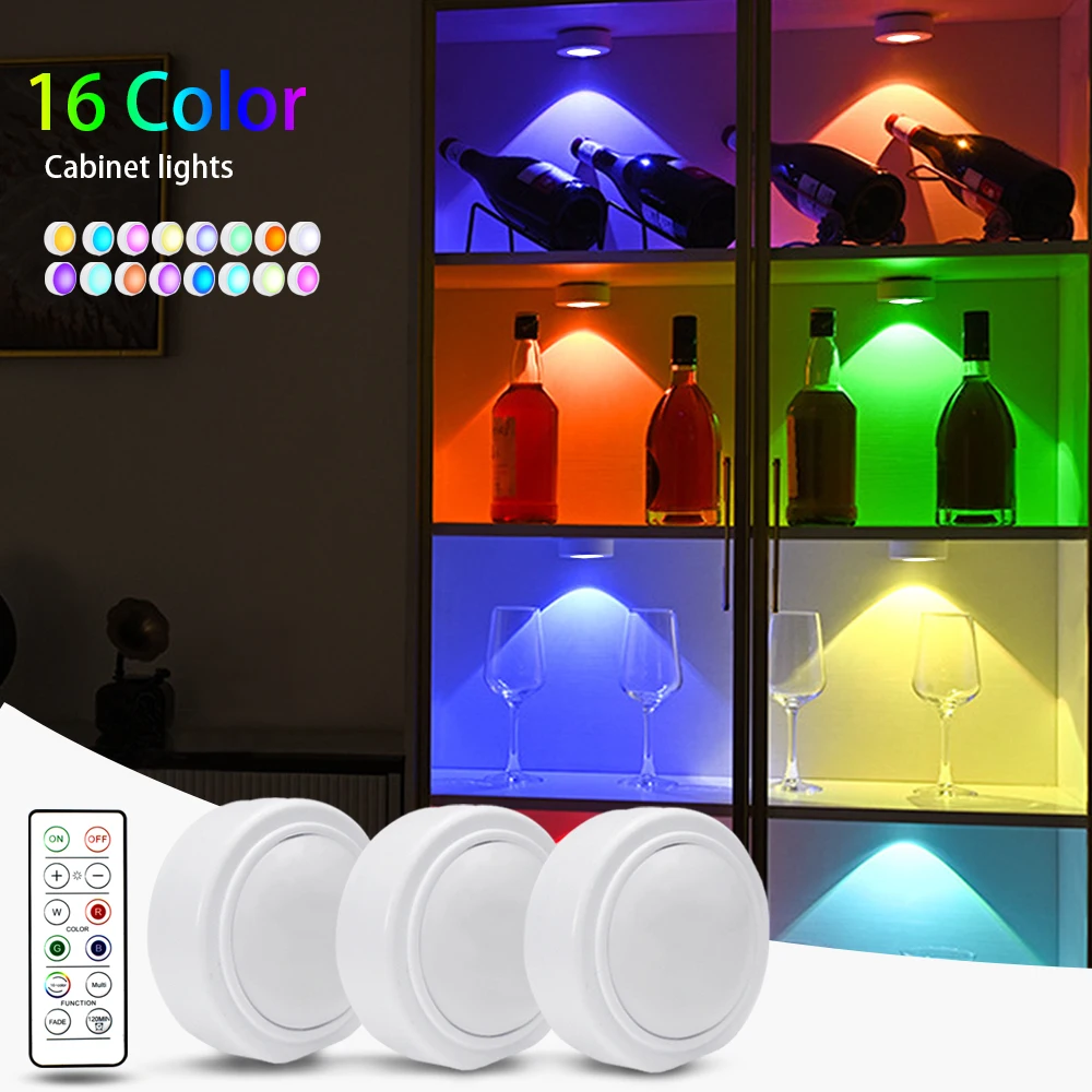 3/6 pezzi LED Puck Light RGB 16 colori dimmerabili sotto l'armadio luce USB ricaricabile per armadietto del vino con telecomando