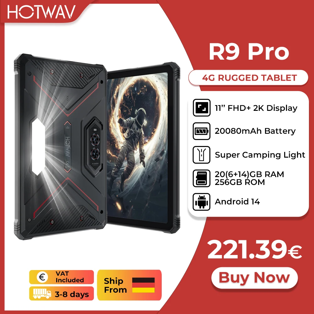 [Schiff aus Deutschland] HOTWAV R9 Pro Robustes Tablet 11'' FHD+ 2K-Display 20080 mAh Pad Android 14 6 GB 256 GB Kamera Global 4G Tablet PC Image