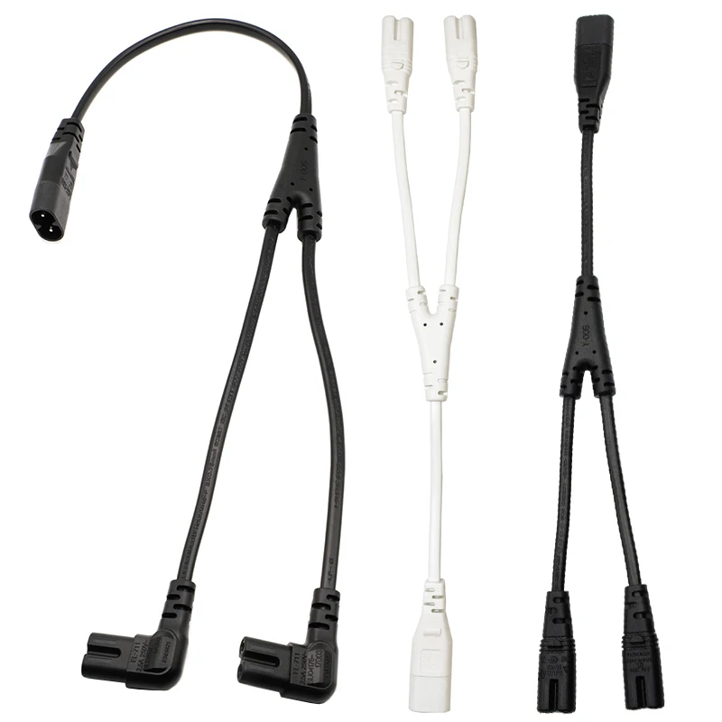 1 STÜCK IEC 320 C8 2-poliger Stecker auf 2 x C7-Buchse Y-Split-Stromkabel schwarz/weiß IEC 320 C7 auf C8-Verlängerungskabel C8-Stecker auf C7-Buchse Image