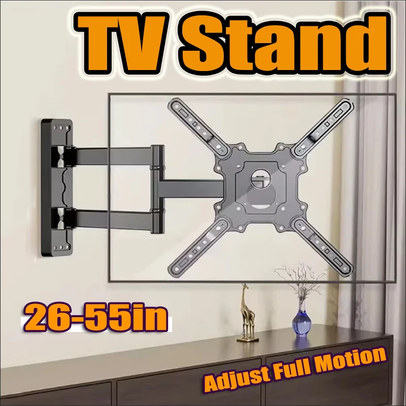 Verstellbare TV-Wandhalterung, verstellbare Vollbewegungs-Gelenkarme für 26–55 Zoll große LED-LCD-Bildschirmfernseher, einziehbare Halterung