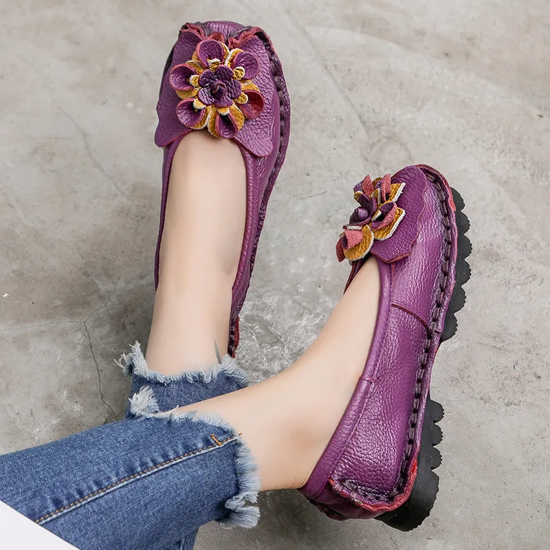 Neue Lug Sole Ballerinas Damen-Schuhe aus echtem Leder, Größe 42, rutschfeste Slipper, Marken-Luxus, handgefertigte Vintage-Mokassins