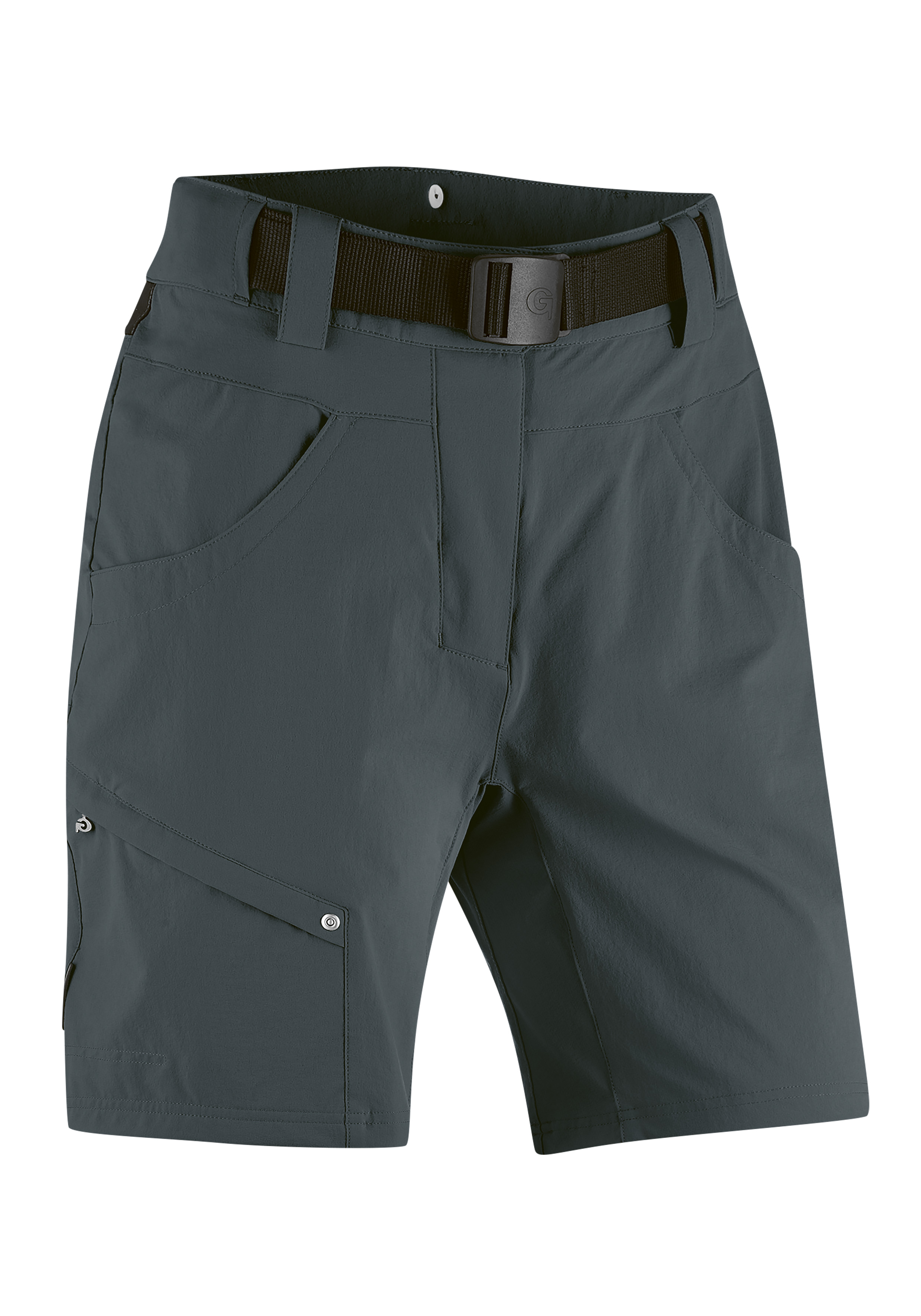 Fahrradhose GONSO "Mira Basic", Damen, Gr. 40, Normalgrößen, grau (anthrazit), 90% Polyamid, 10% Elastan, Hosen, kurze Damen Radhose mit Sitzpolster, wasserabweisend, inkl. Gürtel Image
