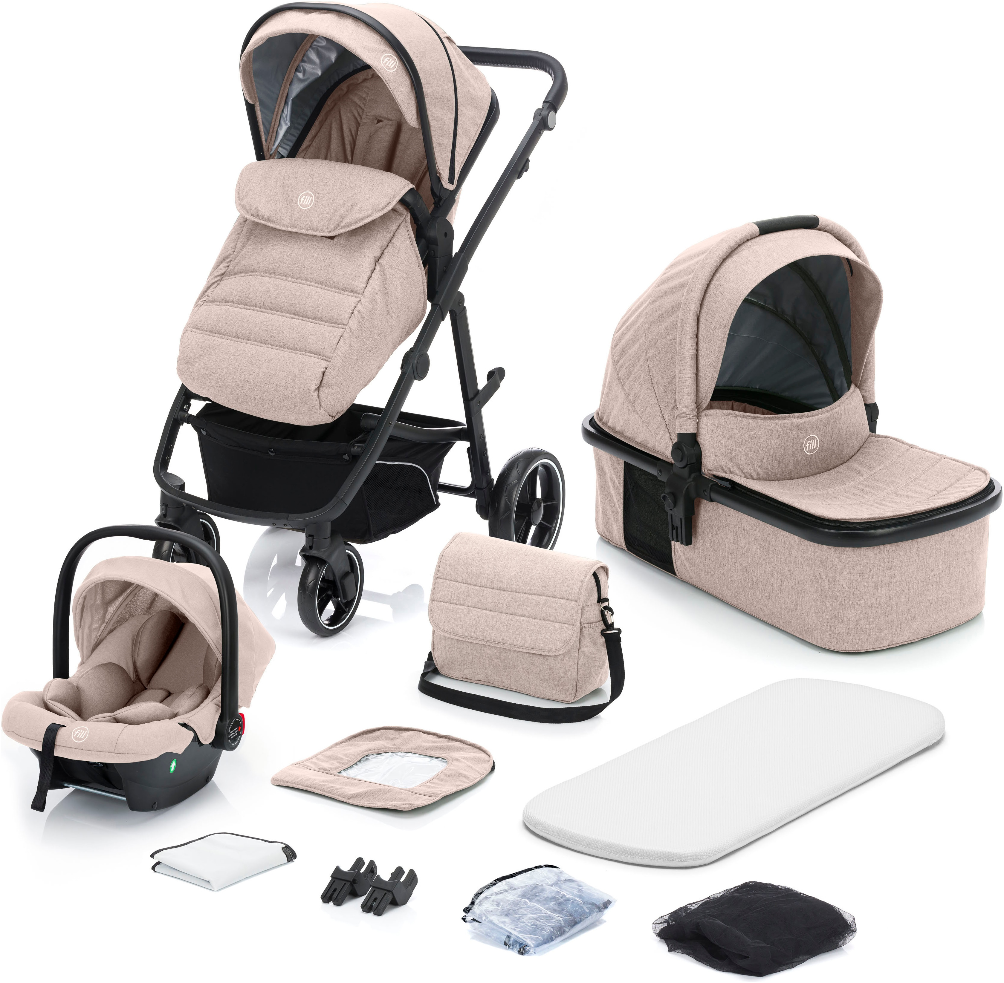 Kombi-Kinderwagen FILLIKID "Jaguar", Kinder, beige (natur melange), Polyester, Stahl, Kinderwagen