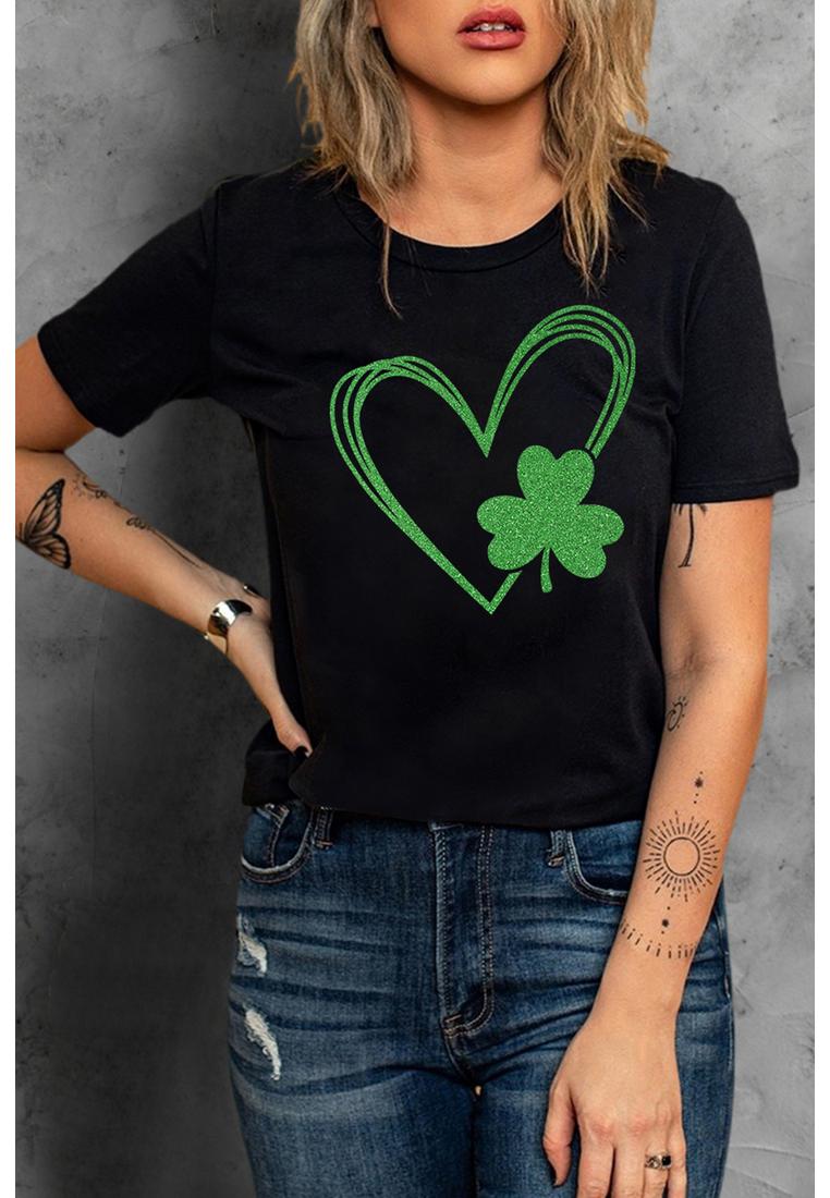 Azura Exchange Damen-T-Shirt mit Herz-Print, kurzärmlig, in Schwarz Image
