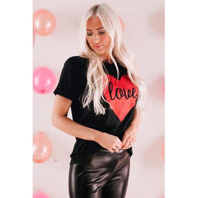 Azura Exchange T-Shirt mit herzförmigem Glitzer-Print für Damen in Schwarz Image