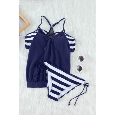 Azura Exchange Damen-Tankini mit gestreiftem Patchwork in Blau Image
