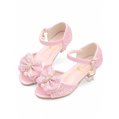 Lila Glitzer-Sandalen mit Perlenverzierung und Schleife für Mädchen, verstellbarer Riemen, perfekt für Hochzeiten, Geburtstage und besondere Anlässe Image