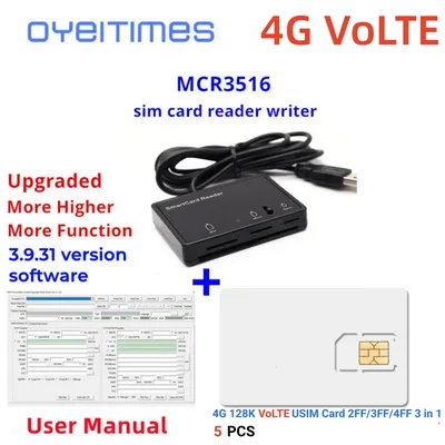 OYEITIMES Smart Card Reader+5PCS 2FF/3FF/4FF Programmable SIM Card Blank VoLTE LTE WCDMA GSM USIM