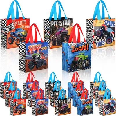 15Pcs Monster Truck Non-Woven Bags Racing Gift Tote Bag Treat Bags with Handles Boy Monster Truck