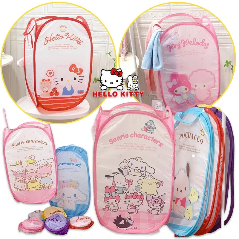 Sanrio Hello Kitty Folding Dirty Clothes Basket Mesh Storage Basket Sundries Organizer Toys Basket Laundry Household Clothes Bag