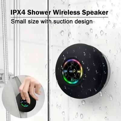 Portable Waterproof Shower Bluetooth Speaker 3D Surround Sound With Suction Cup Led Light Support