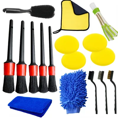 17Pcs Car Detailing Brush Set Car Cleaning Brushes Sponges Towels for Car Air Vents Rim Cleaning