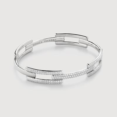 Sterling Silver Signature Link Full Pavé Diamond Bangle Lab Grown Diamond