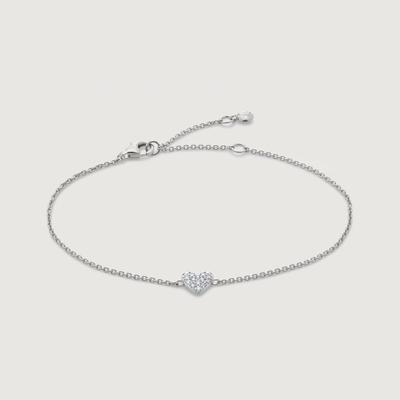 Sterling Silver Heart Diamond Chain Bracelet Lab Grown Diamond