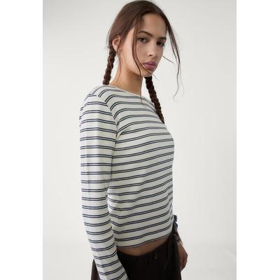 Stradivarius Basic striped T-shirt Navy blue XL