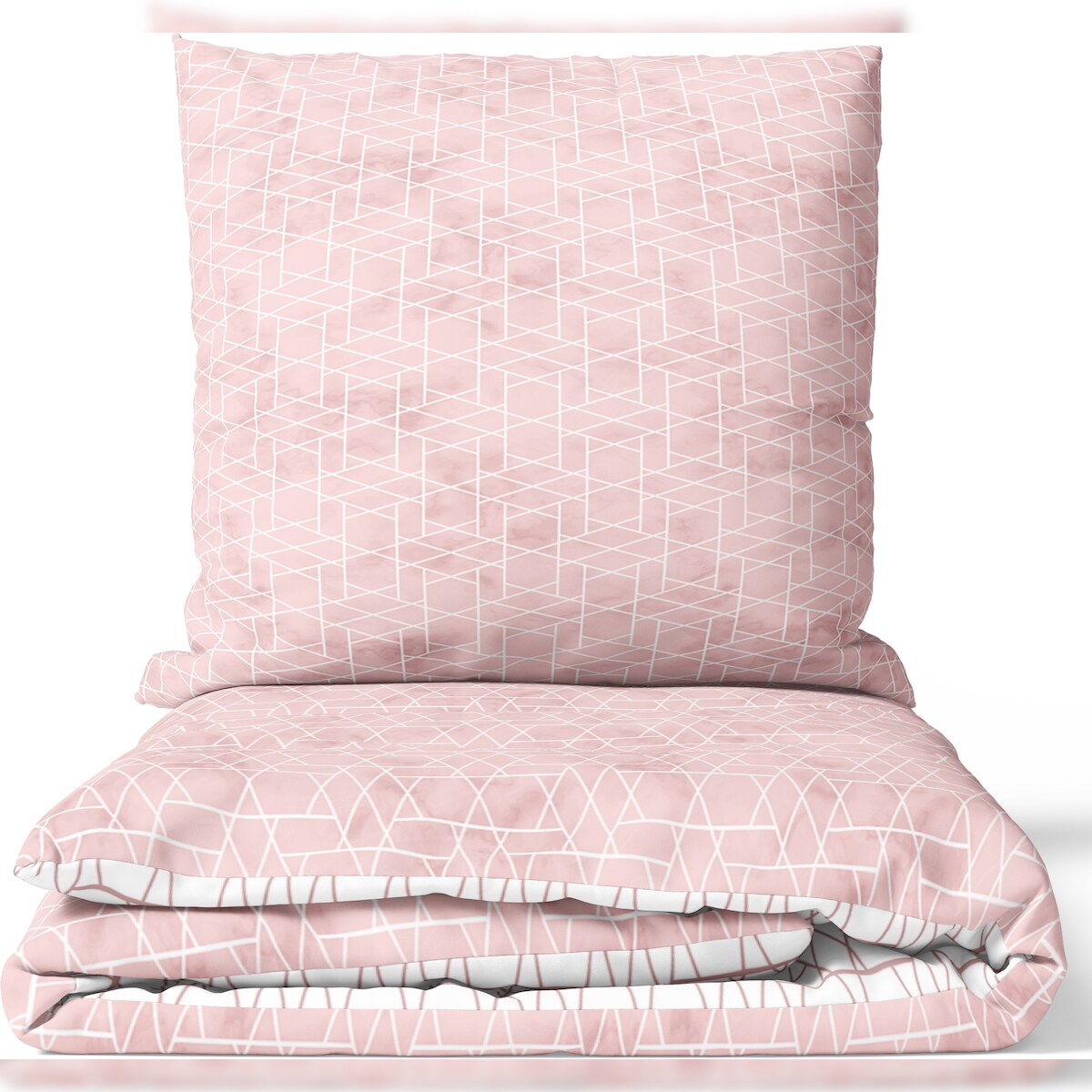 Leonado Vicenti Baumwolle Bettwäsche Set 135x200 cm Rosa Weiß Rauten Renforce Wendebettwäsche mit Reißverschluss 4 teilig Image