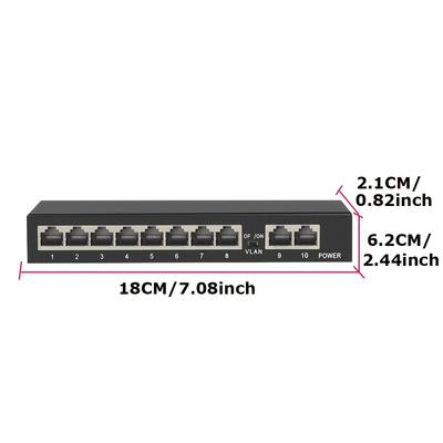 TEMU 10 Switch 8 Rj45 +2 1000mbps Network Switch Ethernet Switch, Network Switch With Ai Detection Mode | | Fanless