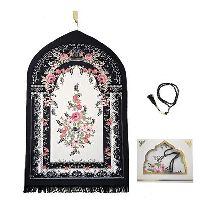 TEMU Pink Floral Tribal Style Mat With 99 Beads, Polyester, Portable & , Ideal For Ramadan & , Use, Gift Box Included