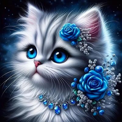 TEMU 1pc 5d Diamond Painting Kit For Beginners, 7.8x7.8in Round Cat Design, Diy Canvas Craft, Animal Theme Home Decor, Gift