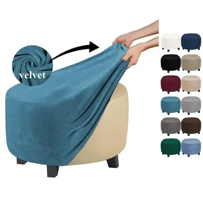 Velvet Ottoman Stool Cover Stretch Round Footrest Cover Super Soft All-inclusive Pouf Stool Seat Slipcover Living Room Bedroom