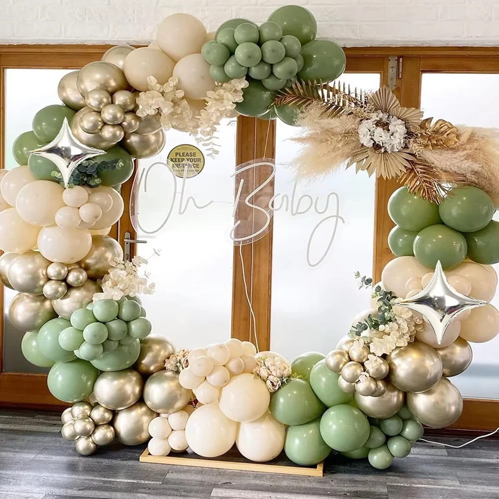160 Stück Salbeigrün Weiß Sand Gold Ballonbogen-Set, geeignet für Babypartys, Geburtstage, Verlobungen, Hochzeitsfeier-Dekorationen Image