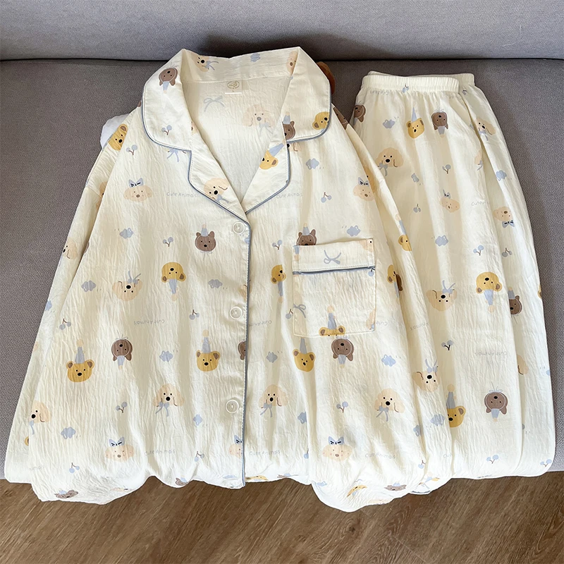 Cartoon Kawaii Print Design frauen Pyjamas Set Süße Nette Koreanische Casual Plus Größe Pyjamas Set für Frauen Mode Neue nachtwäsche Image