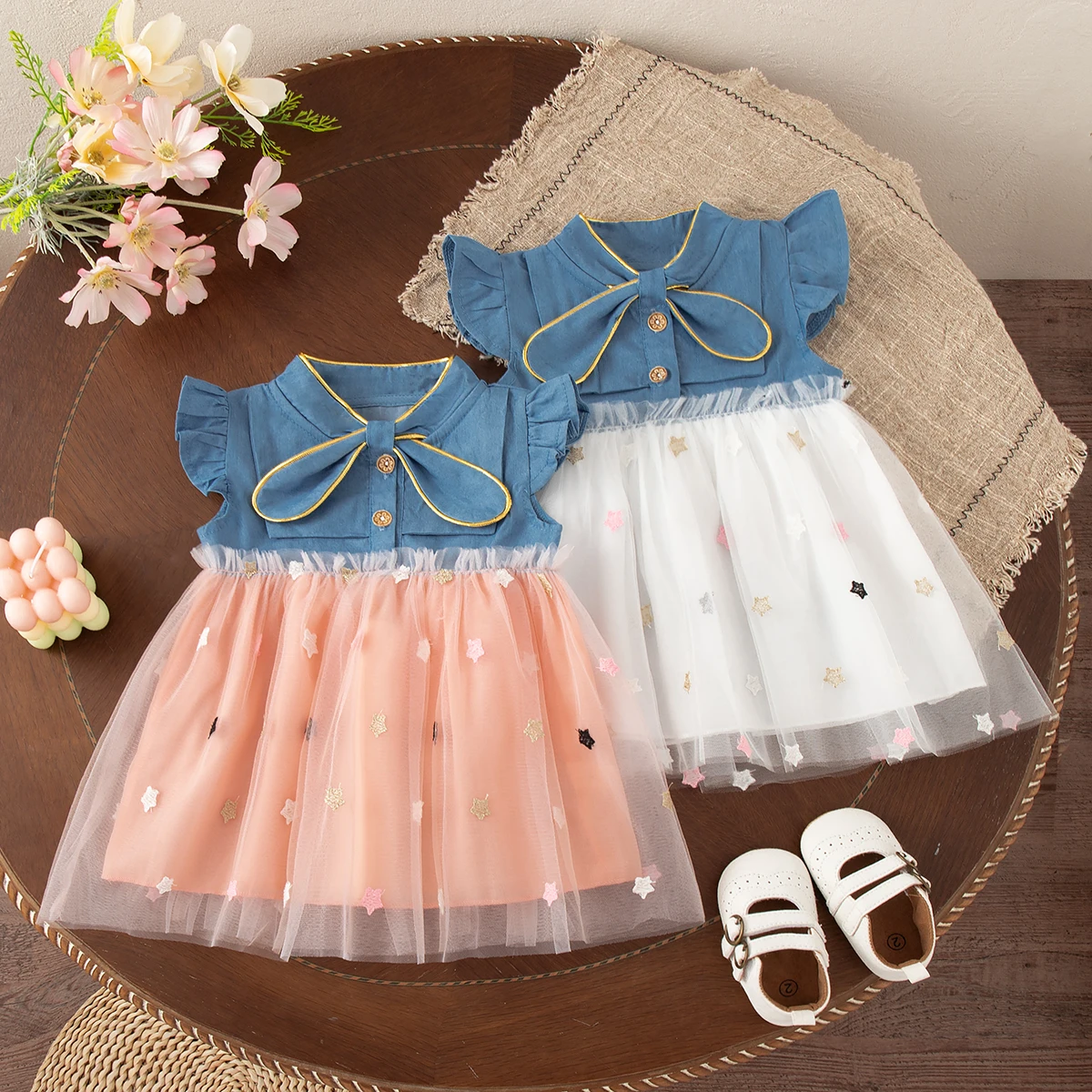 Baby Mädchen Kleid Sommer Stern Muster Puffy Mädchen Kinder Kleid Nette Casual Baby Kleider Kinder Prinzessin Kleider Image