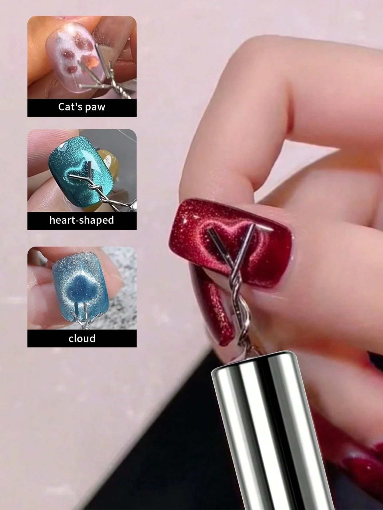 6-teiliges Cat-Eye-Gel-Nagelkunst-Magnet-Werkzeugset – zylindrischer, superstarker Magnetstift und DIY-Design, verschiedene Formen, Eisendraht für D Image