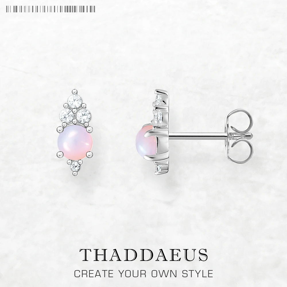Ohrstecker, rosa Stein, europäischer Stil, feiner Schmuck für Frauen, Vintage-Geschenk aus 925er Sterlingsilber