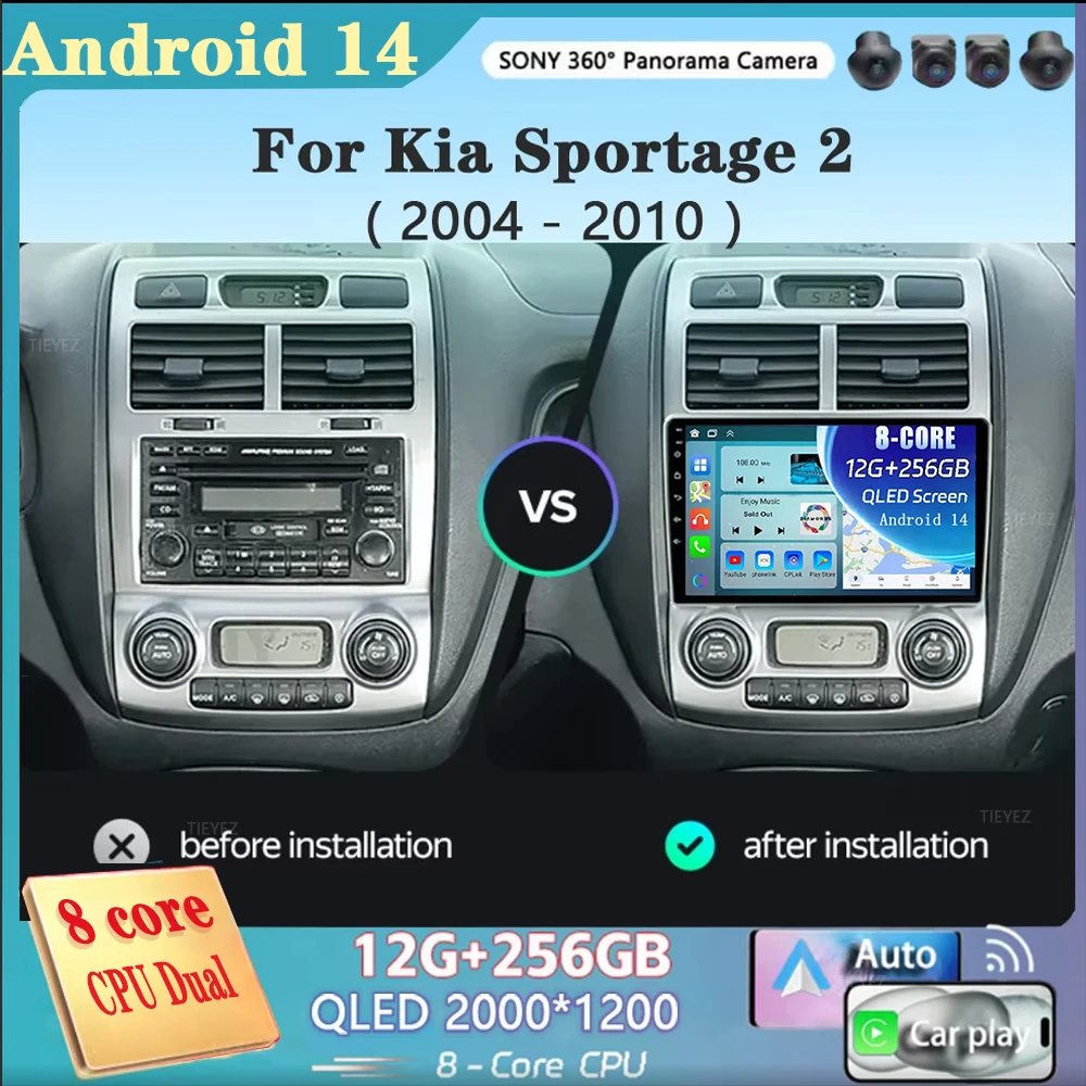 Carplay + auto 4G Für Kia Sportage 2 2004 - 2010 Auto Radio Multimedia Video Player Navigation GPS Android 14 Keine 2din 2 din dvd Image