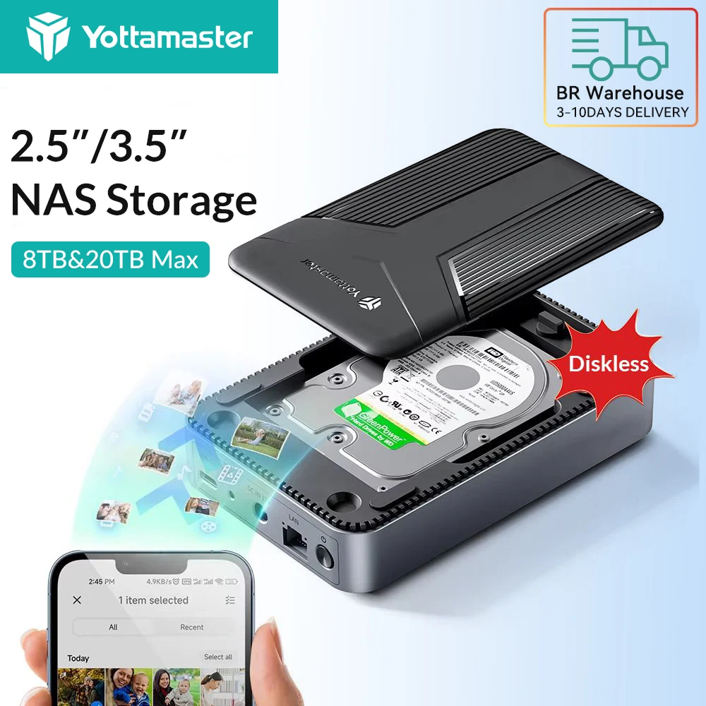 Yottamaster 2,5"/3,5" SATA SSD HDD Typ C NAS Netzwerk Privater Cloud Storage Festplatte Externes Gehäuse Cloud Storage für Gamer Image