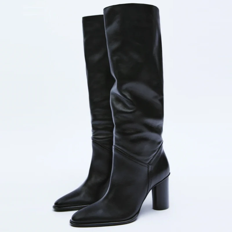 Western Winter Kniehohe Stiefel Damenschuhe Wildleder Schwarz Beige Hohe Lange Chelsea Stiefel Weiblich 2025, Neue Trends Schuhe