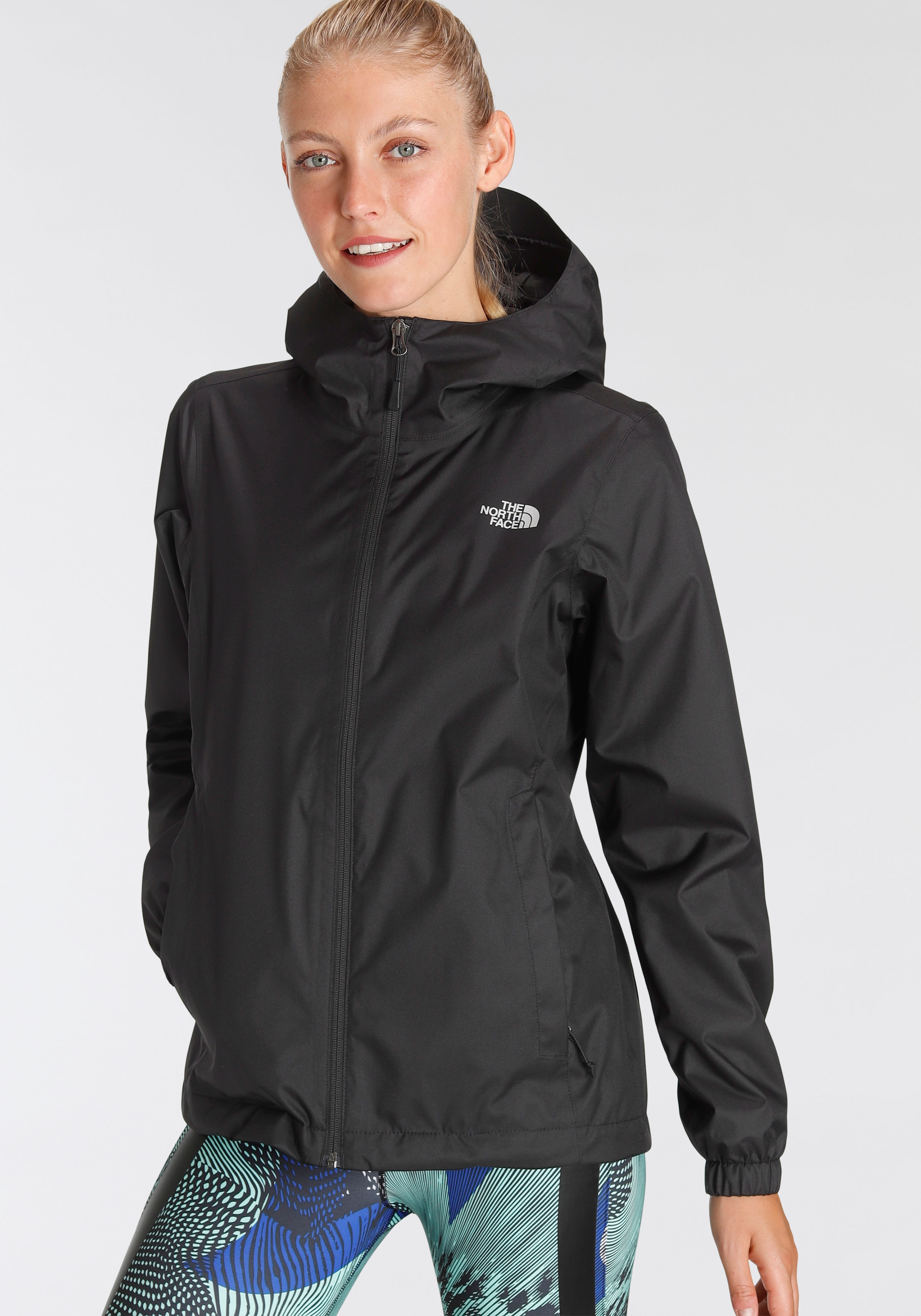 Regenjacke THE NORTH FACE "QUEST", Damen, Gr. XXL (44), schwarz, Obermaterial: 100% Polyester. Futter: 100% Polyester, hoch geschlossener Ausschnitt, mit Gummizug, Jacken Regenjacke, mit verstellbarer Kapuze, mit Cinch-Stopper am Saum, atmungsaktiv