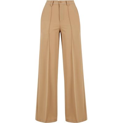 Stoffhose URBAN CLASSICS "Urban Classics Damen Ladies Wide Pleated Pants", Damen, Gr. 31, Normalgrößen, beige (unionbeige), 77% Polyester, 17% Viskose, 6% Elasthan, unifarben, oversize, Hosen Image