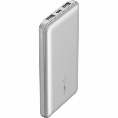 Belkin 15W 3-Port Usb Power Bank - 10K Mah - 2Xusb-A (12W), 1Xusb-C (15W) - Portable Charger - W/ Usb-A To Usb-C Cable - Silver - - Bpb011Btsl
