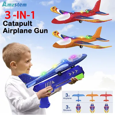 Children Foam Plane Launcher with 3 Aircraft Outdoor Sports Catapult Airplane Gun Toy For Kids
