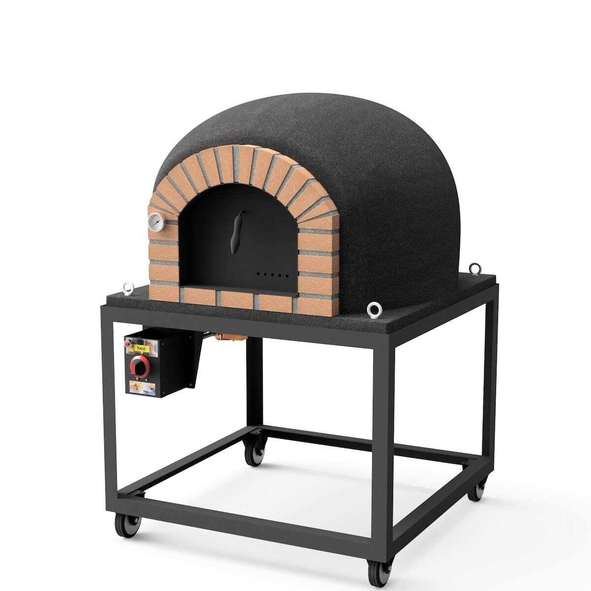 MAESTRO FERRETERO MF - Holzbackofen für den Außenbereich Modell STROMBOLI (Schwarz - 120 x 120 x 165 cm) – Isoliert mit Kork und 3 Keramikmatten Image