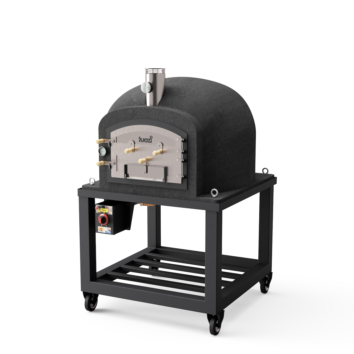 MAESTRO FERRETERO MF - Holzbackofen für den Außenbereich Modell KITAWAY (Schwarz - 120 x 120 x 170 cm) – Isoliert mit Kork und 3 Keramikmatten Image