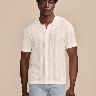 Lucky Brand Short Sleeve Button Down Sweater -Men's Clothing Tops Sweaters in Tofu, Size S
