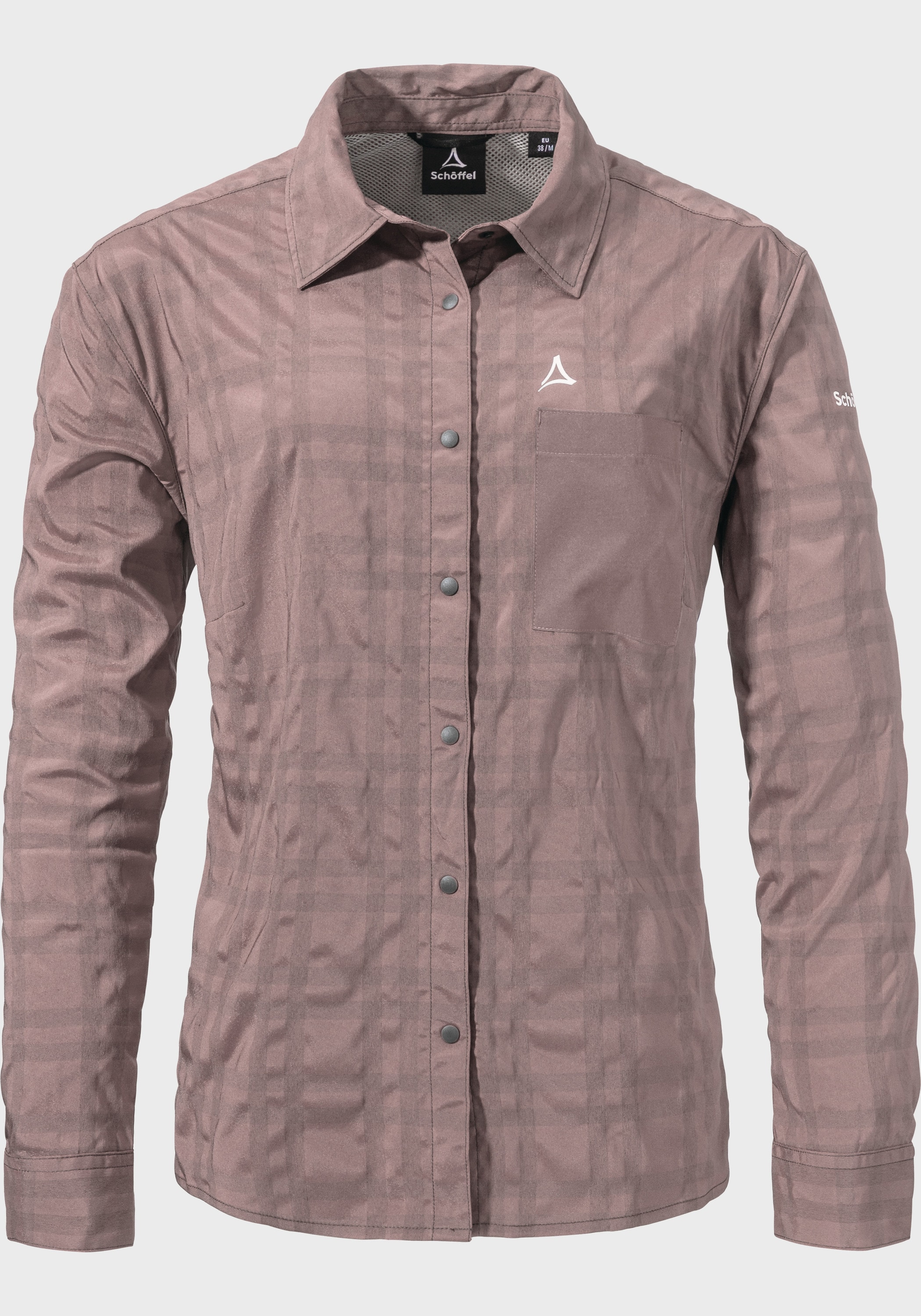 Outdoorbluse SCHÖFFEL "Bike Blouse Style Jalpuh WMS", Gr. 42, lila (3905, lila), Oberstoff: 81% Polyester 14% Nylon 5% Elasthan, bequem, V-Ausschnitt, Blusen Image