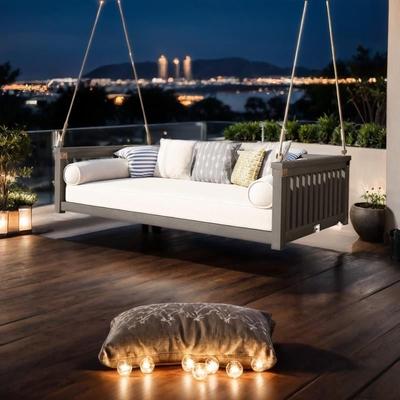 Patio Minimalist Twin Garden Swing Bed with Ropes for Backyard, White