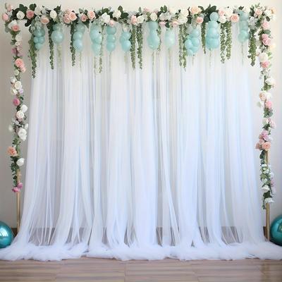 TEMU 2pcs Elegant White Tulle Backdrop Curtains - Weddings, Showers & Birthday Parties | Transparent Photo Background Props